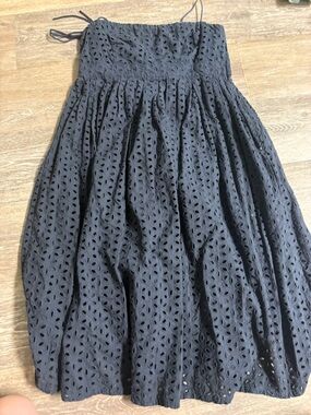 GAP Black Eyelet Strapless A-Line Midi Dress